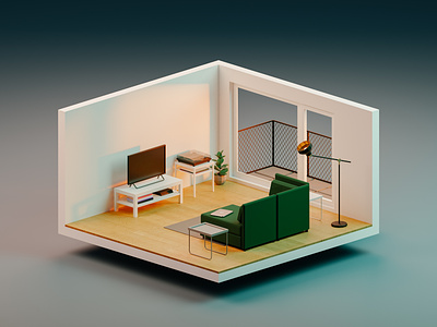 Living room 3d blender blender3d interior isometric lifestyle light low poly low poly render room sunlight