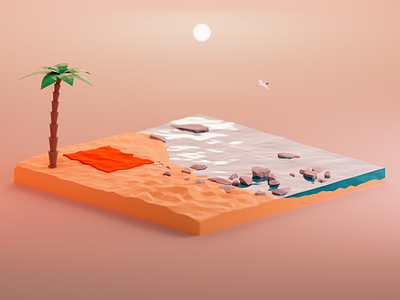 Low poly beach 3d beach blender blender3d isometric low poly low-poly palm render sand sunlight tree