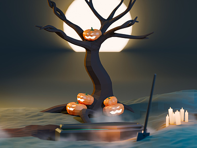 A little trick as a treat 👻 3d blender blender3d candlelight candles cemetery grave halloween halloween design illustration isometric low poly low-poly render trick or treat trick-or-treat trickortreat