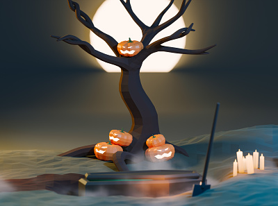 A little trick as a treat 👻 3d blender blender3d candlelight candles cemetery grave halloween halloween design illustration isometric low poly low poly render trick or treat trick or treat trickortreat