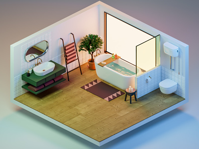 Bathroom remodeling 🛀 3d bathroom bathtub blender blender3d calm illustration isometric light low poly low poly render