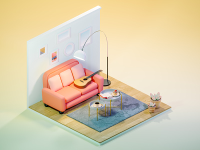 Mini living room 3d art blender blender3d isometric light living room low poly low poly render
