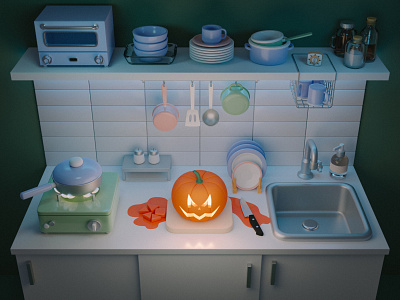 Halloween treat 🎃 3d blender design halloween illustration isometric kitchen low poly low poly pumplkin render
