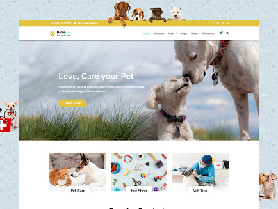 Paw - Pet Adoption Care and Shop Template cat cat boarding dog dog daycare doggy french bulldog kitten pet pet adoption pet boarding pet care pet grooming pet shop pet sitting pet store petshop petstore puppy puppy daycare veterinary