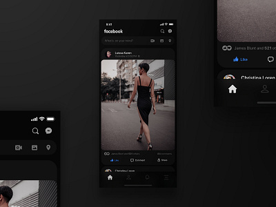 Facebook dark - redesign black concept dark dark mode facebook ios iphone redesign ui ux