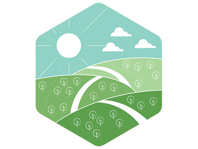 Wide Open Spaces trees outline hexagon country fields farming clouds hills sun eco nature