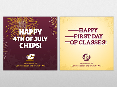 Social Media graphics for CMU facebook instagram twitter school spirit gold maroon college university school commemorative holiday social media