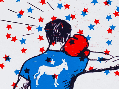 Punch 18x24 Screenprint Detail 1 america congress democrats design handmade illustration modernart political printisntdead punch redwhiteblue republican screenprint stars usa