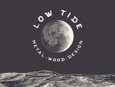 Low Tide branding design illustration logo lunar metal moon ocean outer space tide vintage water wood woodworking