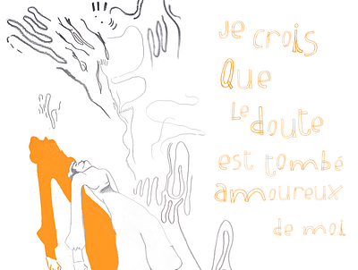 Doutorama doubt draw illustration love mixed media orange shadow sketch women