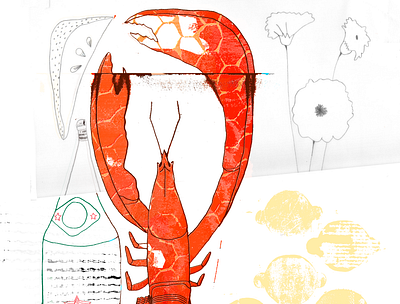 Omar fish flowers graphic design homard illustration lemon red stilllife