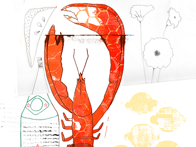 Omar fish flowers graphic design homard illustration lemon red stilllife