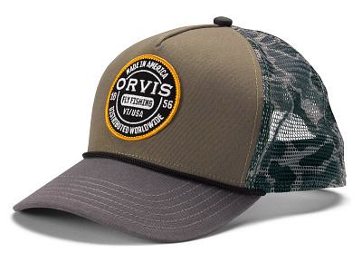 Orvis Hats apparel graphics baseball cap branding fishing hat fly fishing graphic design logo orvis patch design trucker hat