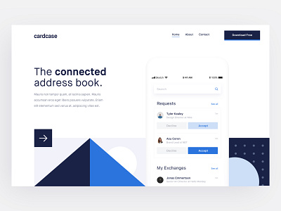 From the Archives: Connected Address Book Landing app app design branding design geometric illustration landing page minimal mobile pattern product product design typography ui ux web web design website