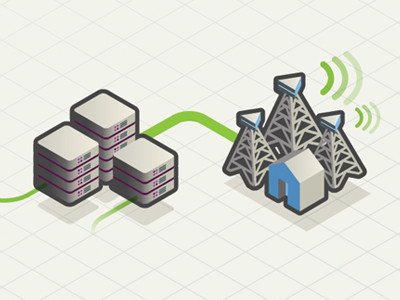 Signal distribution aggregators carriers icons illustration isometric mobile servers