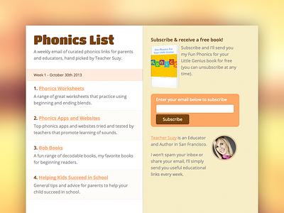 Phonics Newsletter education email landing list mailing newsletter phonics teacher website