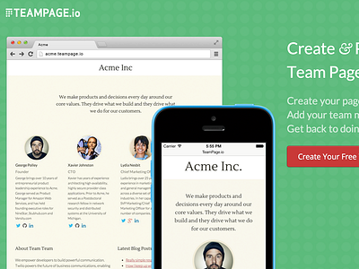 TeamPage.io Home Page about hackathon header home launch responsive rwd team teampage