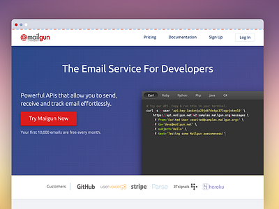 The email service for developers api code developer email header hero mailgun website