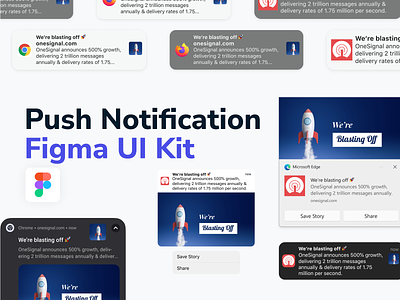 Push Notification UI Kit for iOS, Android, macOS, Windows android android12 download figma free ios15 iphone macos monterey notifications onesignal push uikit windows11