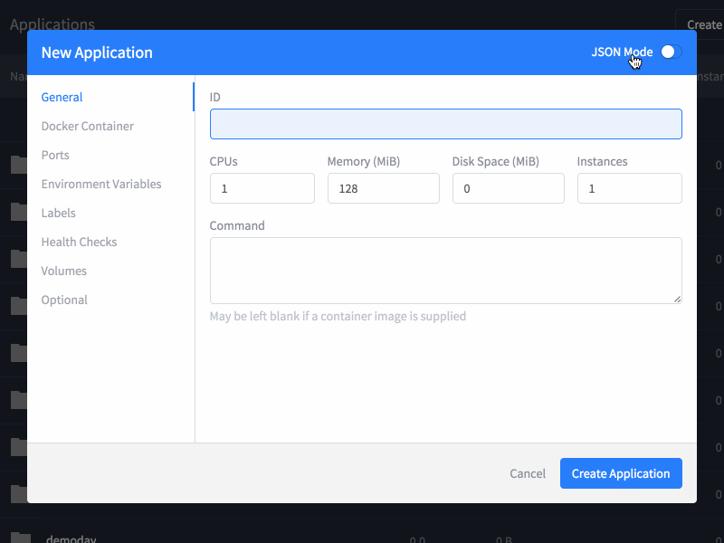 JSON Editor for Deploying Docker Containers