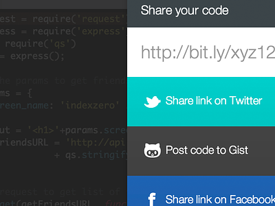 Share Your Code code css3 editor facebook gist github hack iconfonts ide modal node runnable share tweet twitter