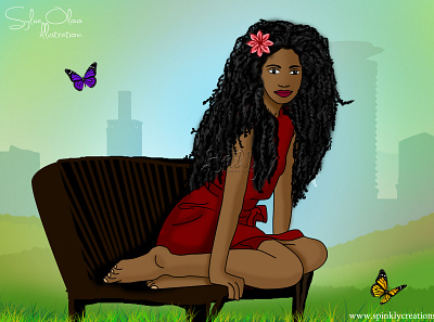 Out in the park african black butterfly digital draw drawing environment girl illustration nature park women