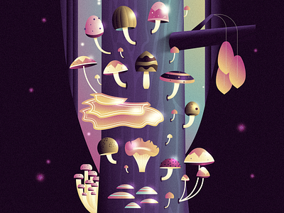 Mushrooms gradient illustration illustration agency illustration art leaves mushroom mushrooms nature nature illustration texture tree