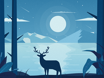 Deer in the forest deer design illustration lake