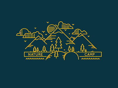 Nature Camp camp clouds line nature trees vector