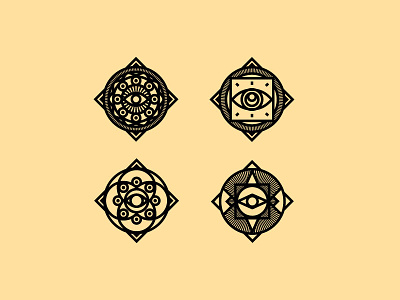 Goofing badge eyes geometric random symbol tan