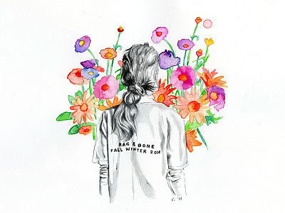 Field of Flowers colorful drawing fashion illustration flowers illustration model rag and bone watercolor