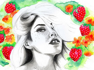 summertime strawberry ashley smith fashion fashion illustration illustration strawberry summer watercolor
