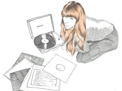 show me your favorite records drawing fashion fashion illustration girl illustration model pencil portrait records vinyl