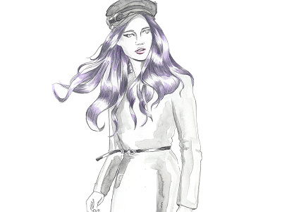 purple hair blogger drawing fashion illustration illustration model painting purple hair sketch watercolor