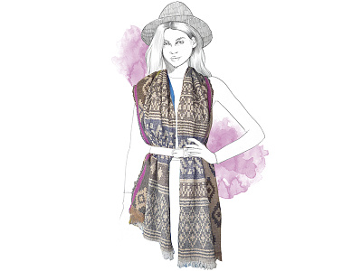 commission for scarf style guide art drawing fashion fashion illustration illustration mixed media portrait sketch style style guide