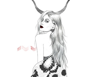 taurus astrology drawing fashion fashionillustration horoscope illustration mixed media pencil sketch taurus