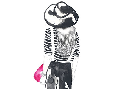 suspenders & stripes fashion fashion drawing fashion illustration french mixed media model pencil drawing portrait sketch