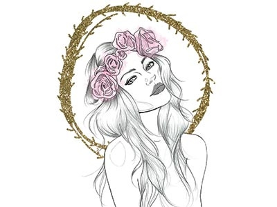 all is glitter and gold commission digitalart drawing fashion flower glitter gold illustration metallic pencil