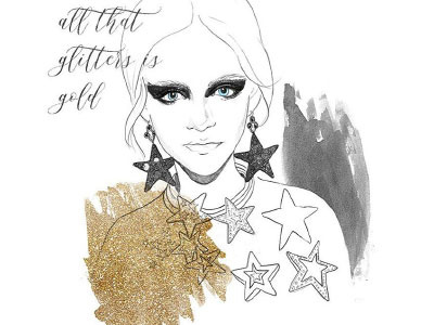 all that glitters is gold fashion fashion drawing fashion illustration french mixed media model pencil drawing portrait sketch