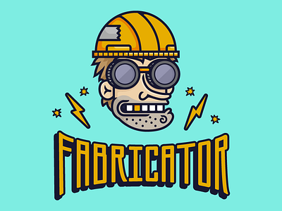 Fabricator logo character goggles hard hat illustration lettering logo logomark welder