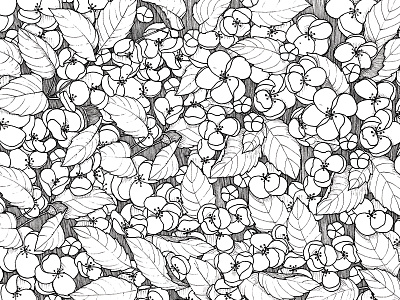 Apple Blossom Pattern apple blossom flower illustration ink line pattern secret midnight press spring textile