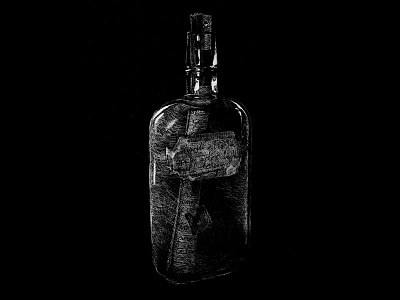 Old Whiskey Bottle Note bottle dark illustration message in a bottle scratchboard secret midnight press whiskey