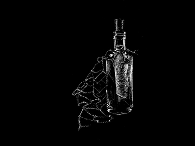 Letter Lost at Sea bottle fishing illustration letter message in a bottle net note scratchboard secret secret midnight press