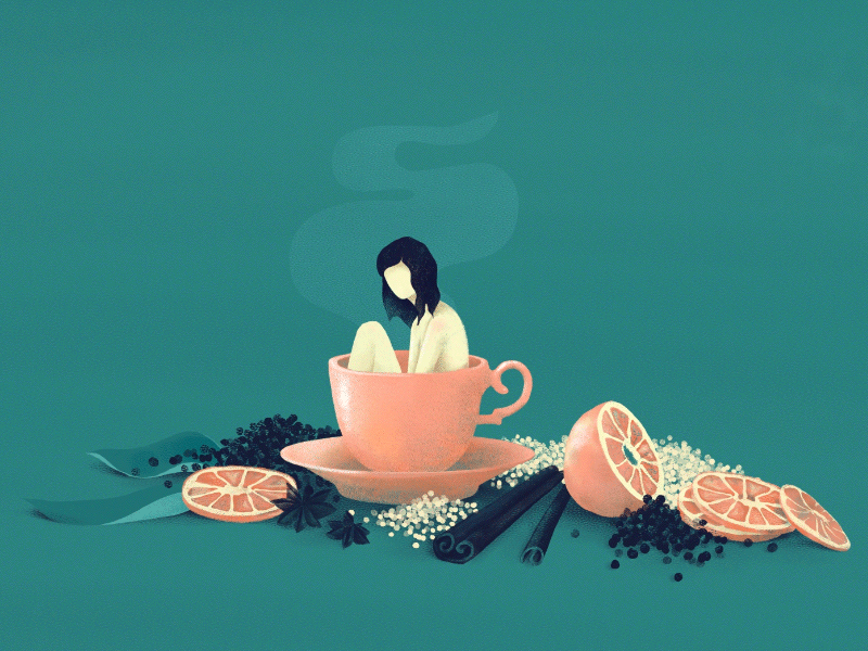 Relax with a Cup of Tea animation calm cinnamon gif illustration relax smoke spices steam tea teacup woman