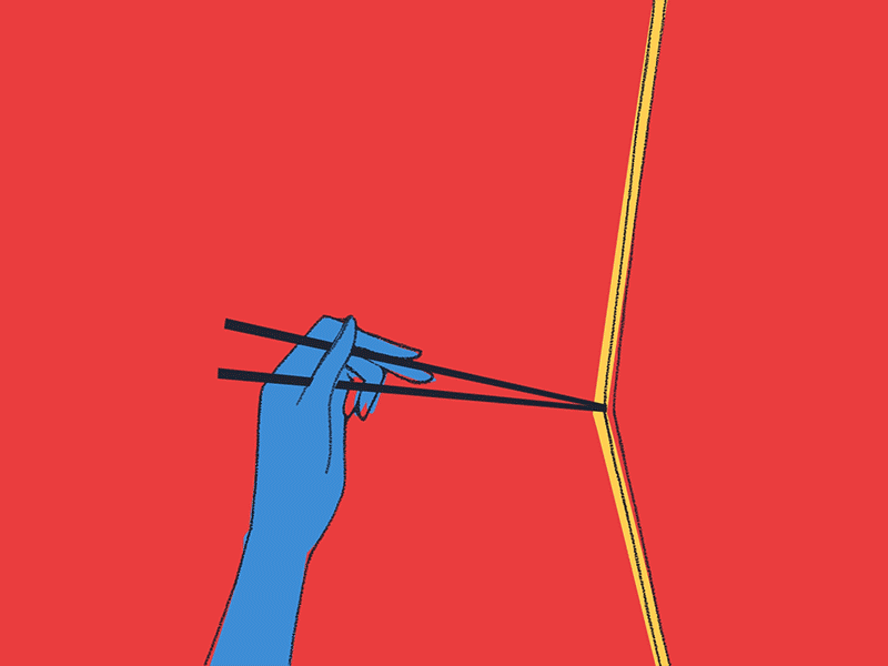 Chopsticks animation blue cel animation chopsticks design hand illustration loop noodle pluck ramen red yellow