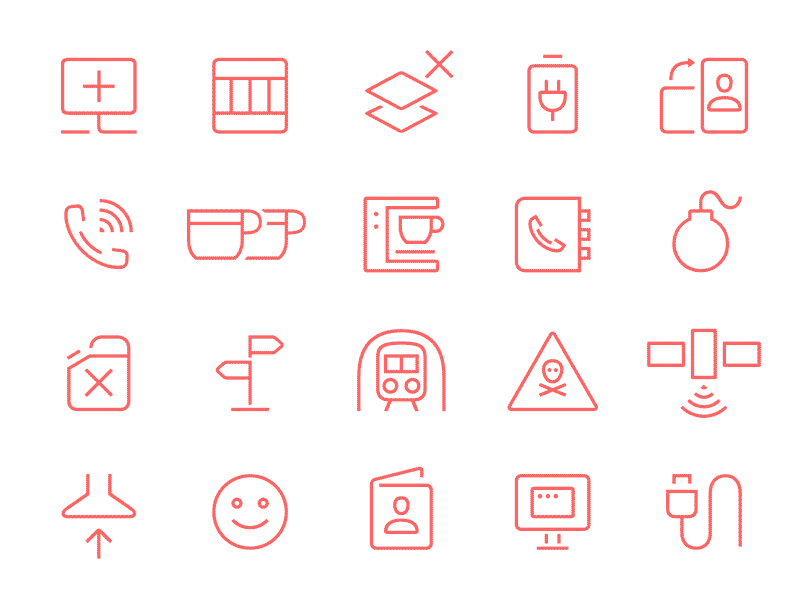 Multistyle icons cable coffee computer danger emoji glyph layer office phone pictograms stroke symbols