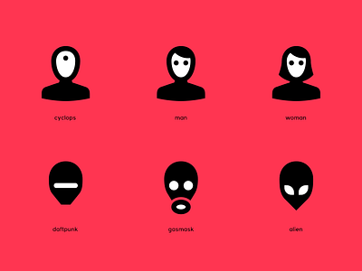 Heads alien black cyclops daft gasmask heads icons man punk red reduced schematic white woman