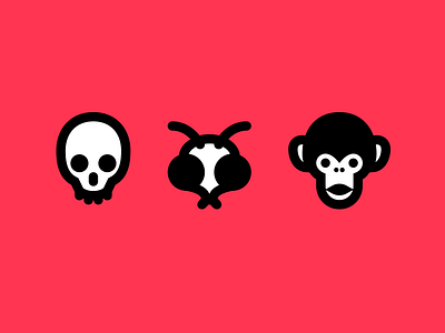 Heads 2 ant ape black death heads icons insect monkey primate red reduced schematic skull white