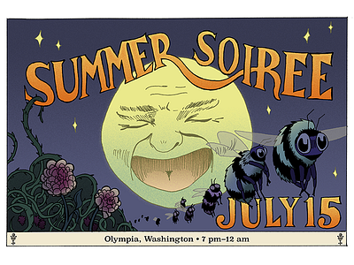 Summer Soiree Invitation—Final Color bee blackberry drawing illustration insect invitation lettering moon peony vine