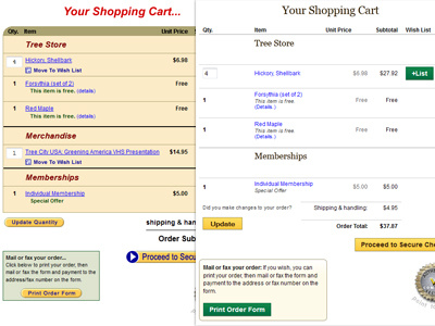 Shopping Cart Realignment, 1st Pass before and after cart comparison realignment redesign shopping tables typography